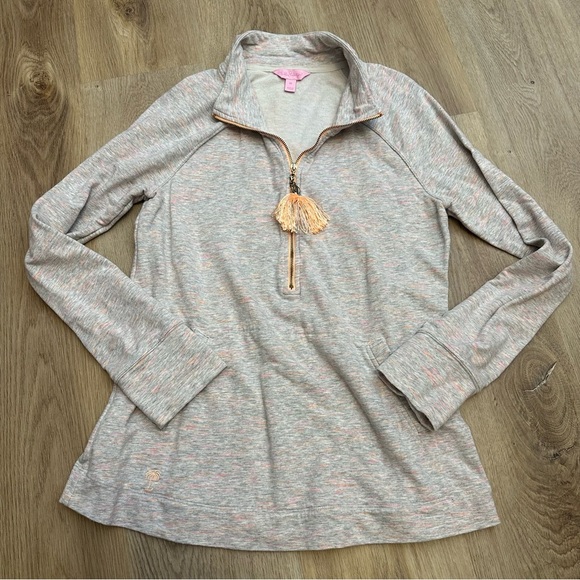 Lilly Pulitzer Grey and Orange Quarter Zip Polo Sweatshirt size M - Picture 1 of 9